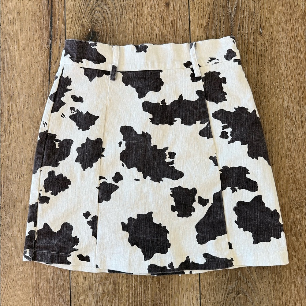 Seven wonders Black and White Cow Print Mini Skirt